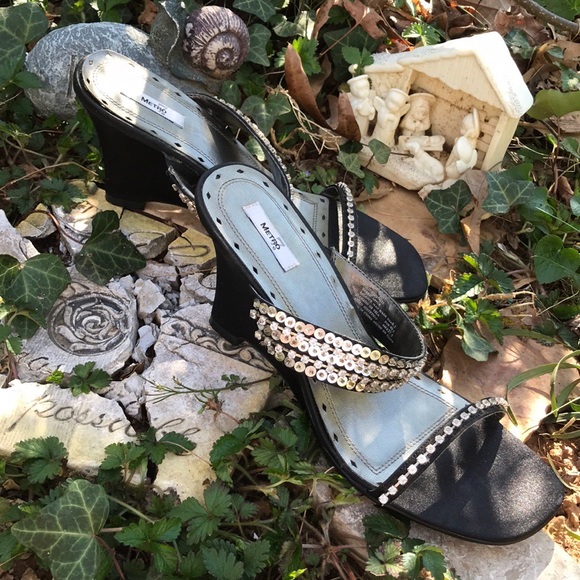 Metro 7 Glitz Fabric Wedges Rhinestone Straps 8.5 - Picture 14 of 16